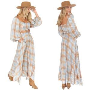Show Me Your Mumu Plaid Maxi Skirt & Cropped Blouse Set